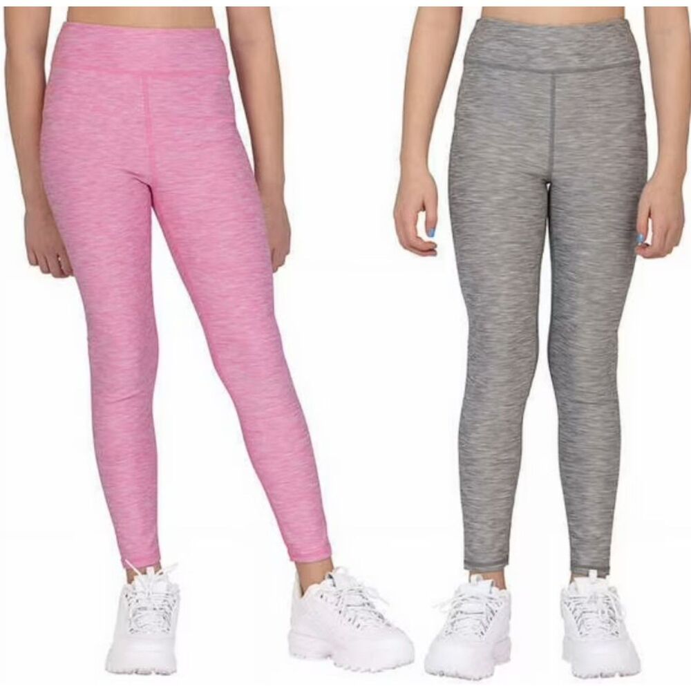 FILA Pink & Gray Sz Large (14/16) Stretchy Reversible LOGO Leggings NEW NWT